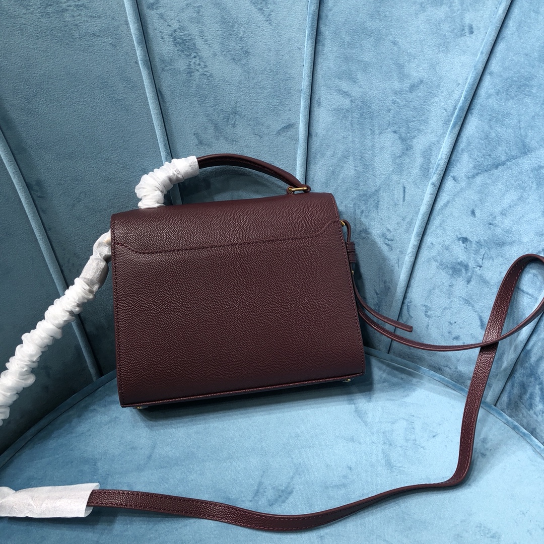 Bagsaaa Y51 Cassandra Grained Leather Burgundy Small Bag - 20×16×7.5cm