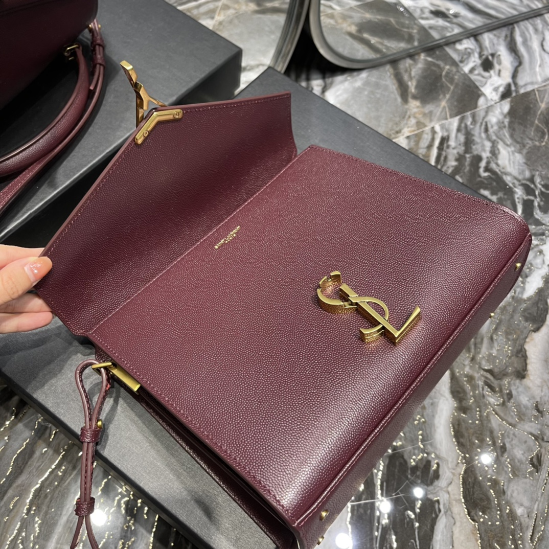 Bagsaaa Y51 Cassandra Grained Leather Burgundy Medium Bag - 20×16×7.5cm