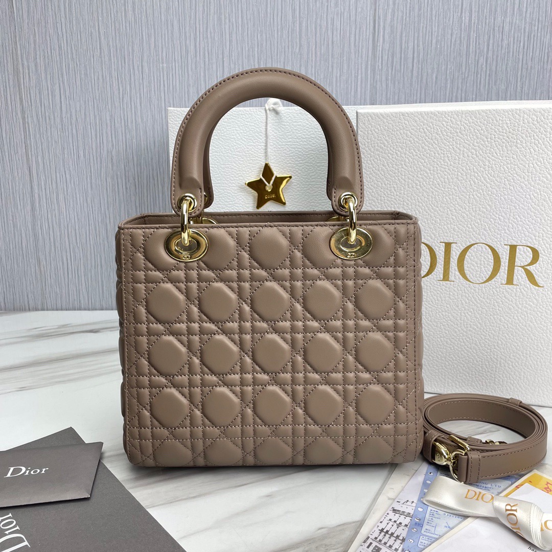 Bagsaaa D10r Lady Medium Taupe Lambskin Leather - 24cm