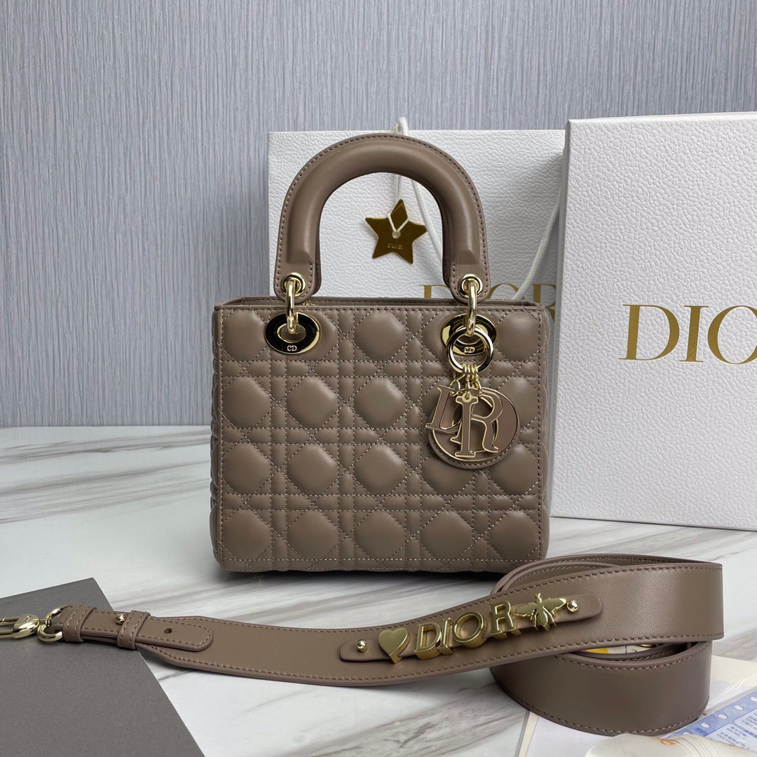 Bagsaaa D10r Lady Small Taupe Lambskin Leather - 20cm