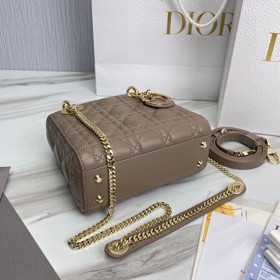 Bagsaaa D10r Lady Mini Taupe Lambskin Leather - 17cm