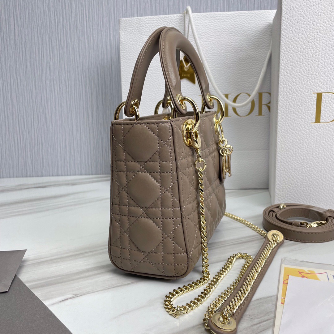Bagsaaa D10r Lady Mini Taupe Lambskin Leather - 17cm