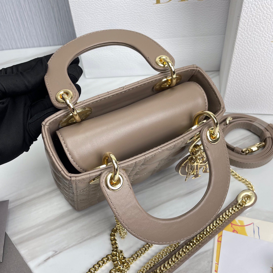 Bagsaaa D10r Lady Mini Taupe Lambskin Leather - 17cm