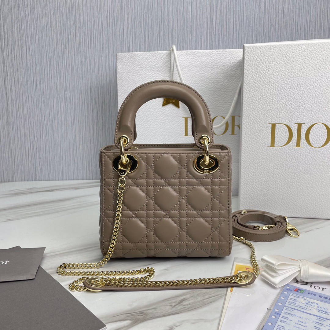 Bagsaaa D10r Lady Mini Taupe Lambskin Leather - 17cm