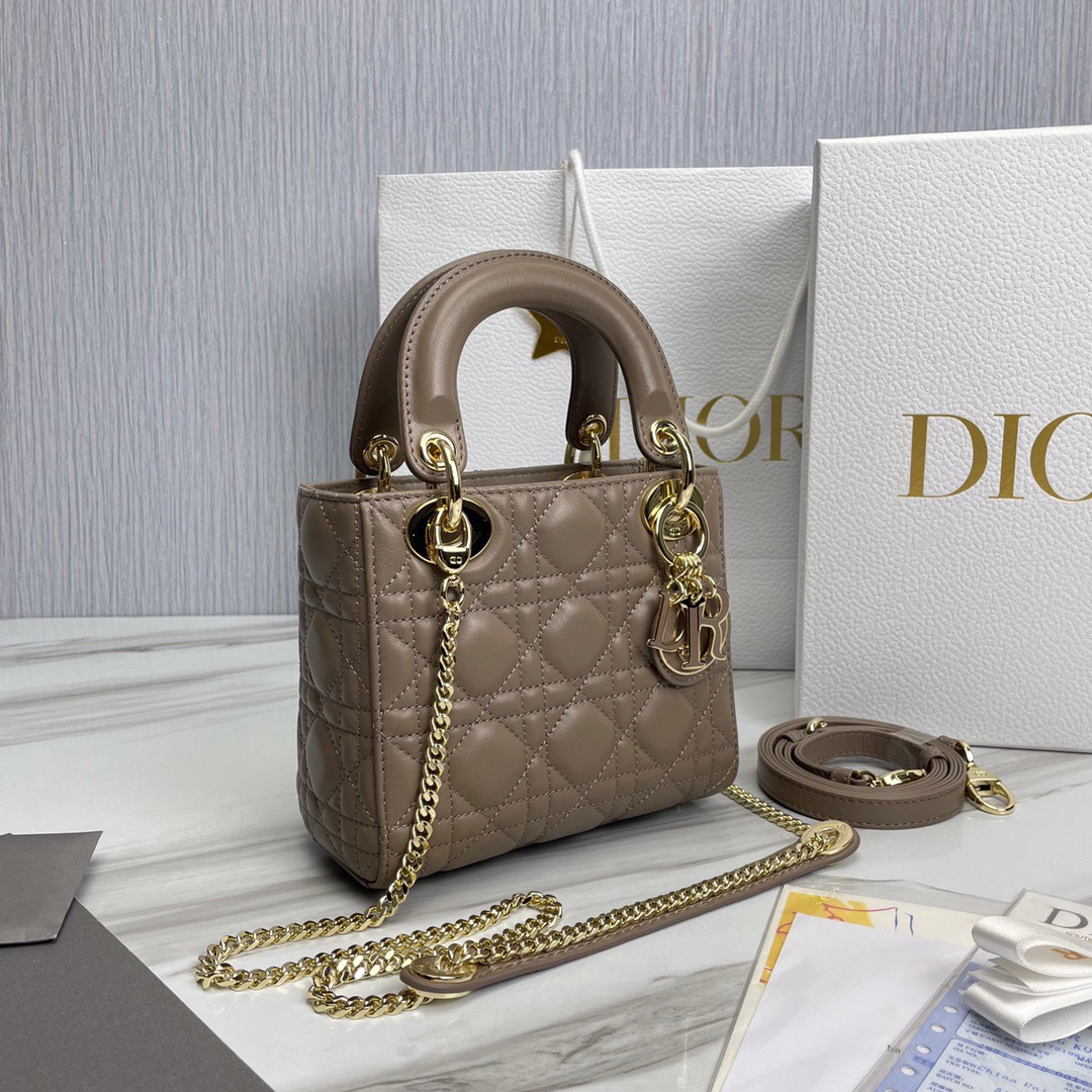 Bagsaaa D10r Lady Mini Taupe Lambskin Leather - 17cm