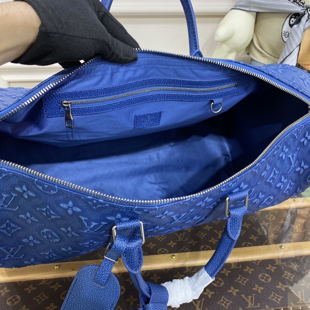 Bagsaaa L0vis Vvtt0n Keepall Bandouliere Bag 50 Denim Blue - 50 x 29 x 23 cm