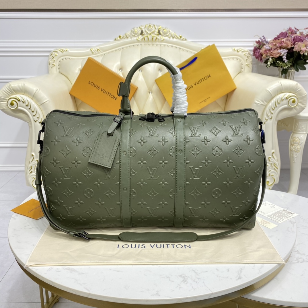 Bagsaaa L0vis Vvtt0n Keepall Bandoulière 50 Khaki Monogram Seal cowhide leather - 50 x 29 x 23 cm