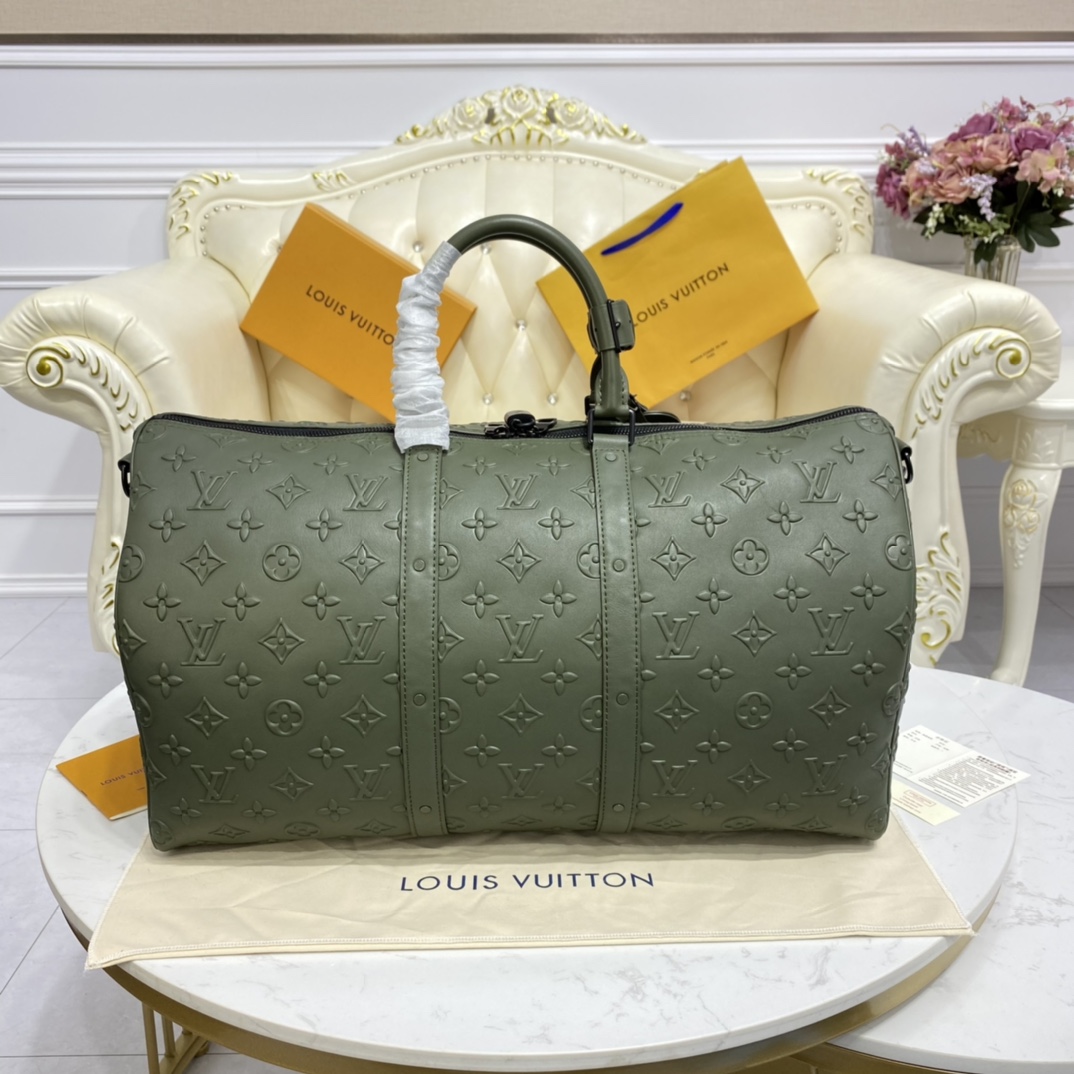 Bagsaaa L0vis Vvtt0n Keepall Bandoulière 50 Khaki Monogram Seal cowhide leather - 50 x 29 x 23 cm