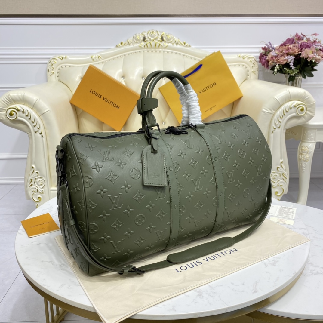 Bagsaaa L0vis Vvtt0n Keepall Bandoulière 50 Khaki Monogram Seal cowhide leather - 50 x 29 x 23 cm