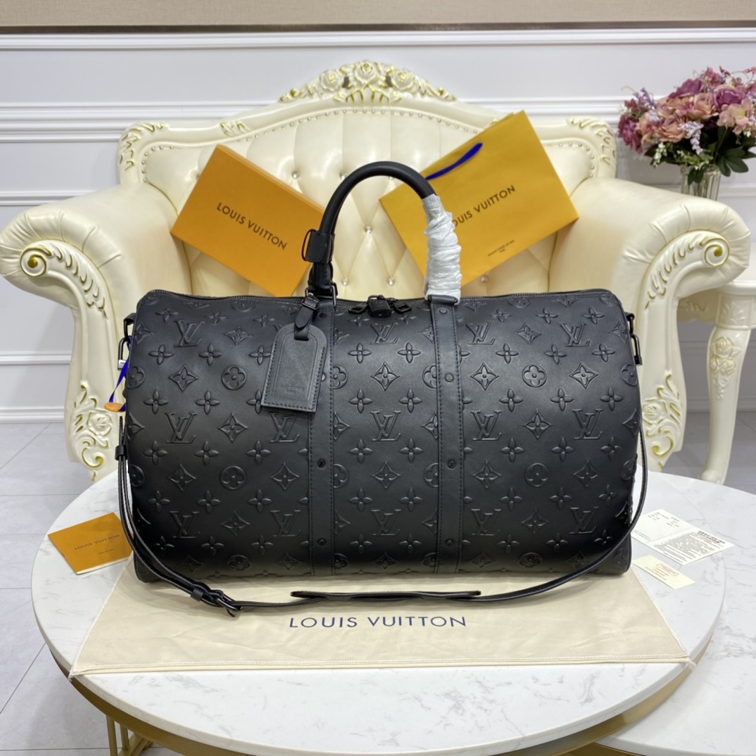 Bagsaaa L0vis Vvtt0n Keepall Bandoulière 50 Black Monogram Seal cowhide leather - 50 x 29 x 23 cm