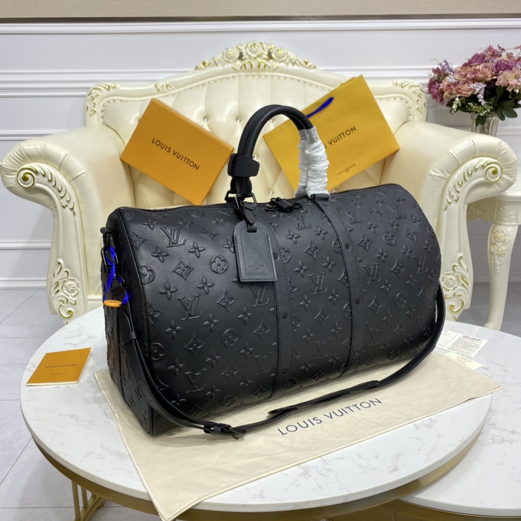 Bagsaaa L0vis Vvtt0n Keepall Bandoulière 50 Black Monogram Seal cowhide leather - 50 x 29 x 23 cm