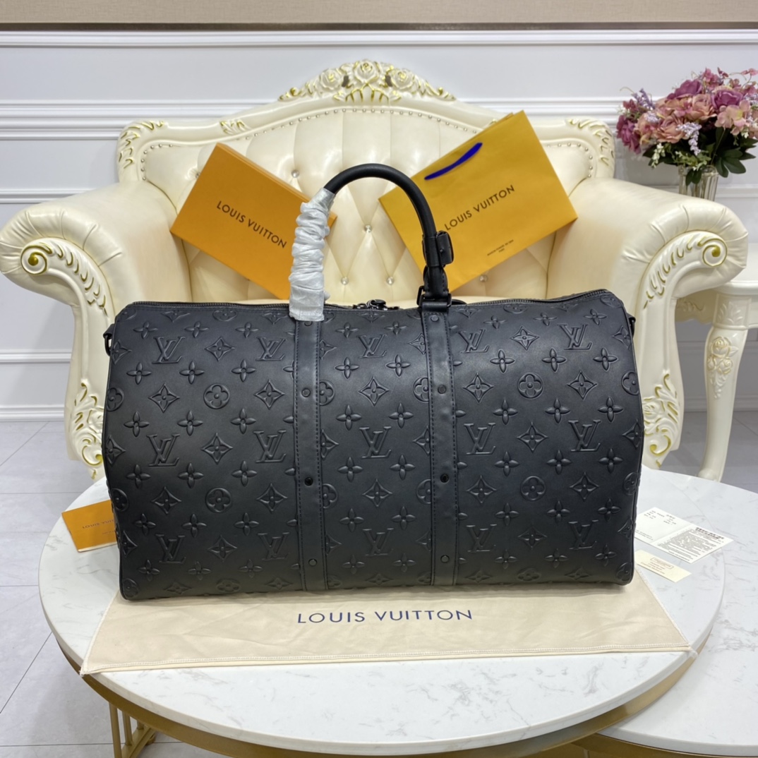 Bagsaaa L0vis Vvtt0n Keepall Bandoulière 50 Black Monogram Seal cowhide leather - 50 x 29 x 23 cm