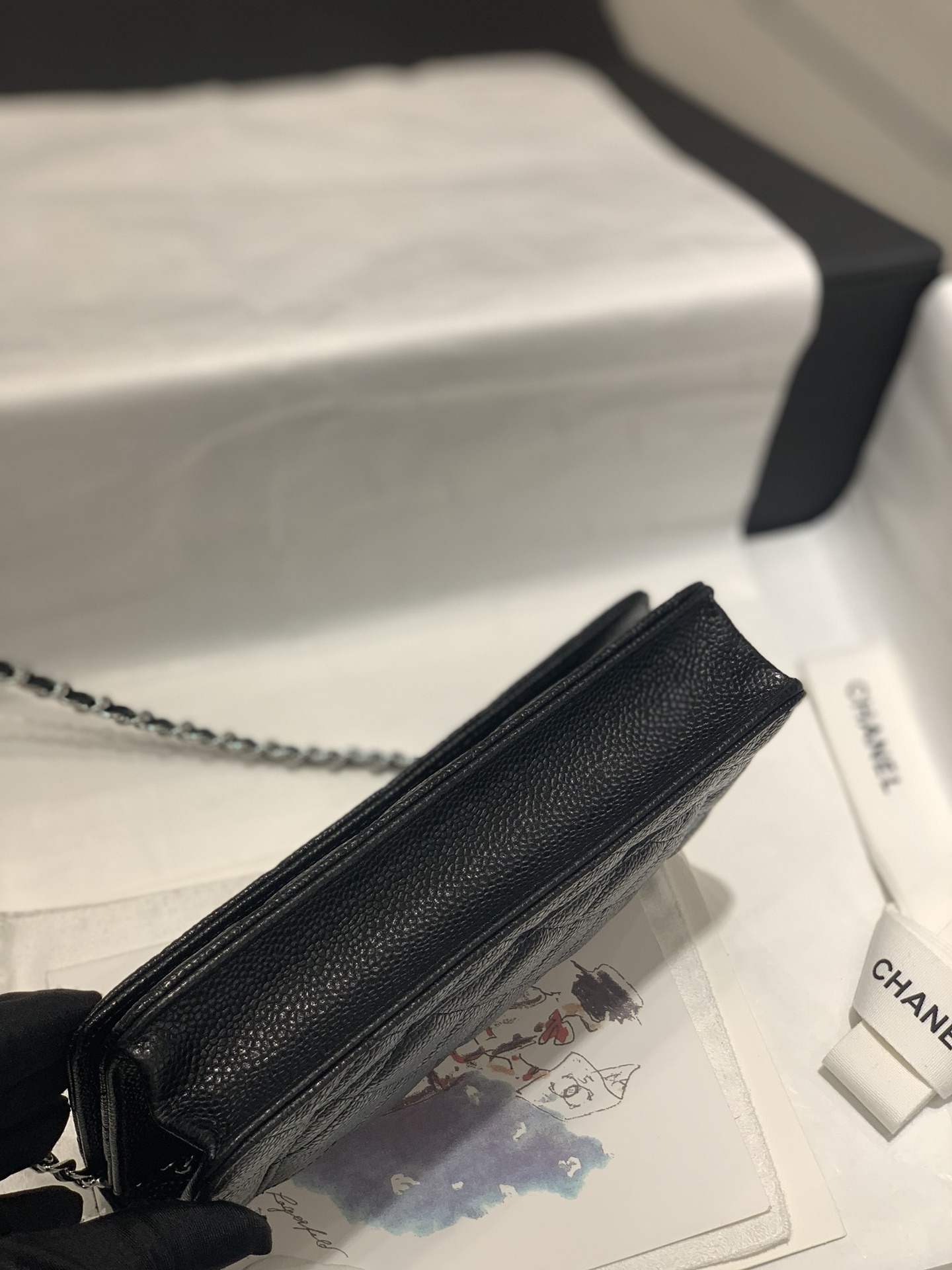 Bagsaaa Ch**el WOC Caviar Leather Black With Silver Hardware - 19-3.5-12cm