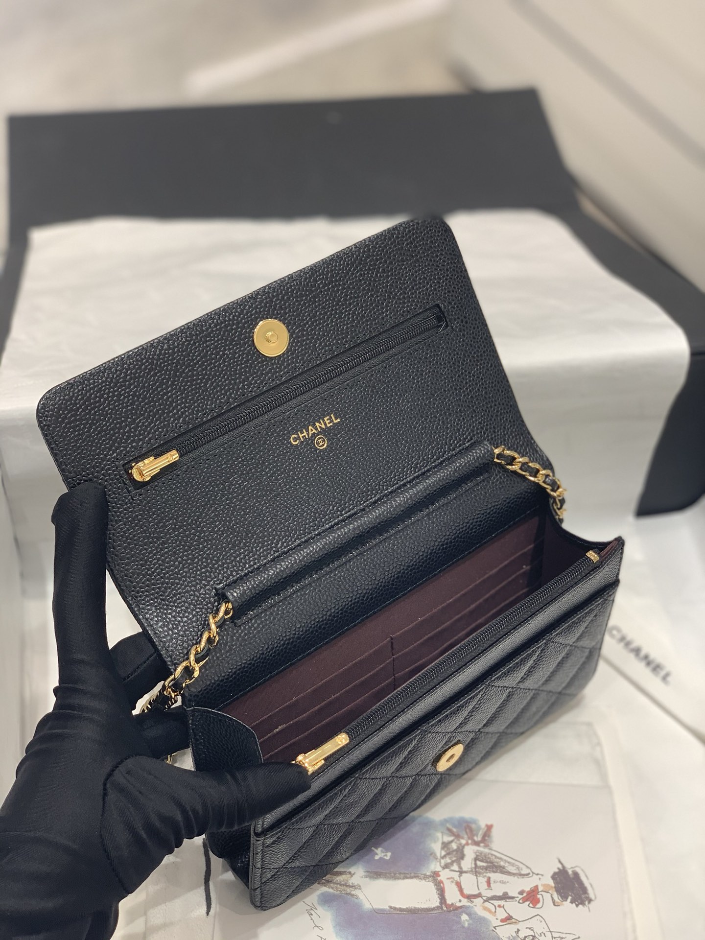 Bagsaaa Ch**el WOC Caviar Leather Black With Gold Hardware - 19-3.5-12cm