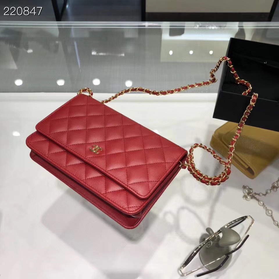 Bagsaaa Ch**el WOC Red Lambskin leather - 19cm
