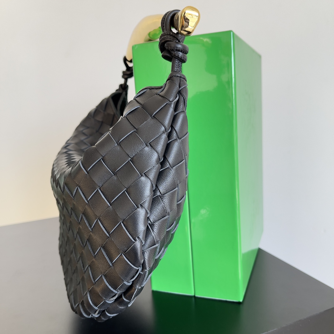Bagsaaa B0tt*ga Ven*ta Sardine Top Handle Black Bag - 36*3*24cm