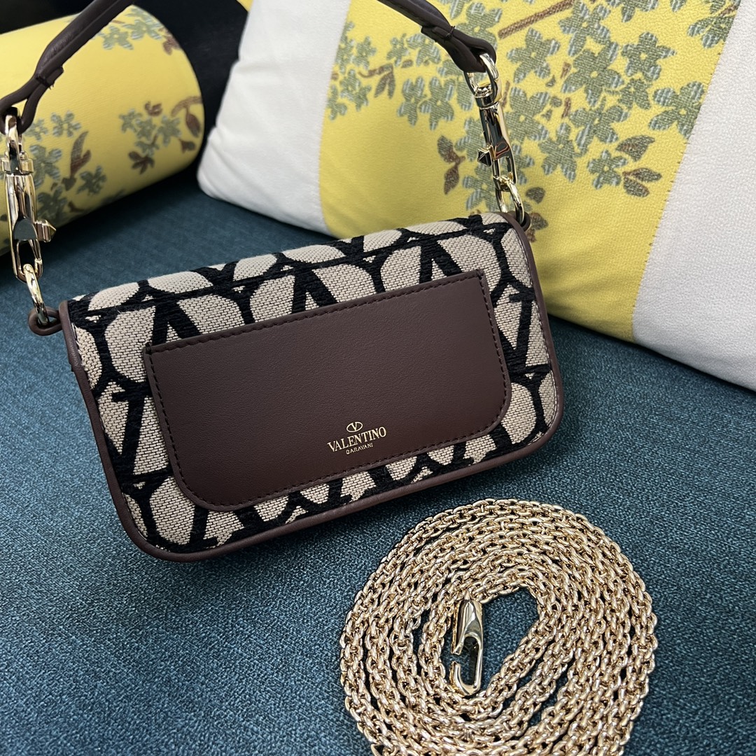 Bagsaaa Va1e*ntin0 Garavani Loco Toile Iconographe Brown Top Hnadle - 20 x 11 x 5cm