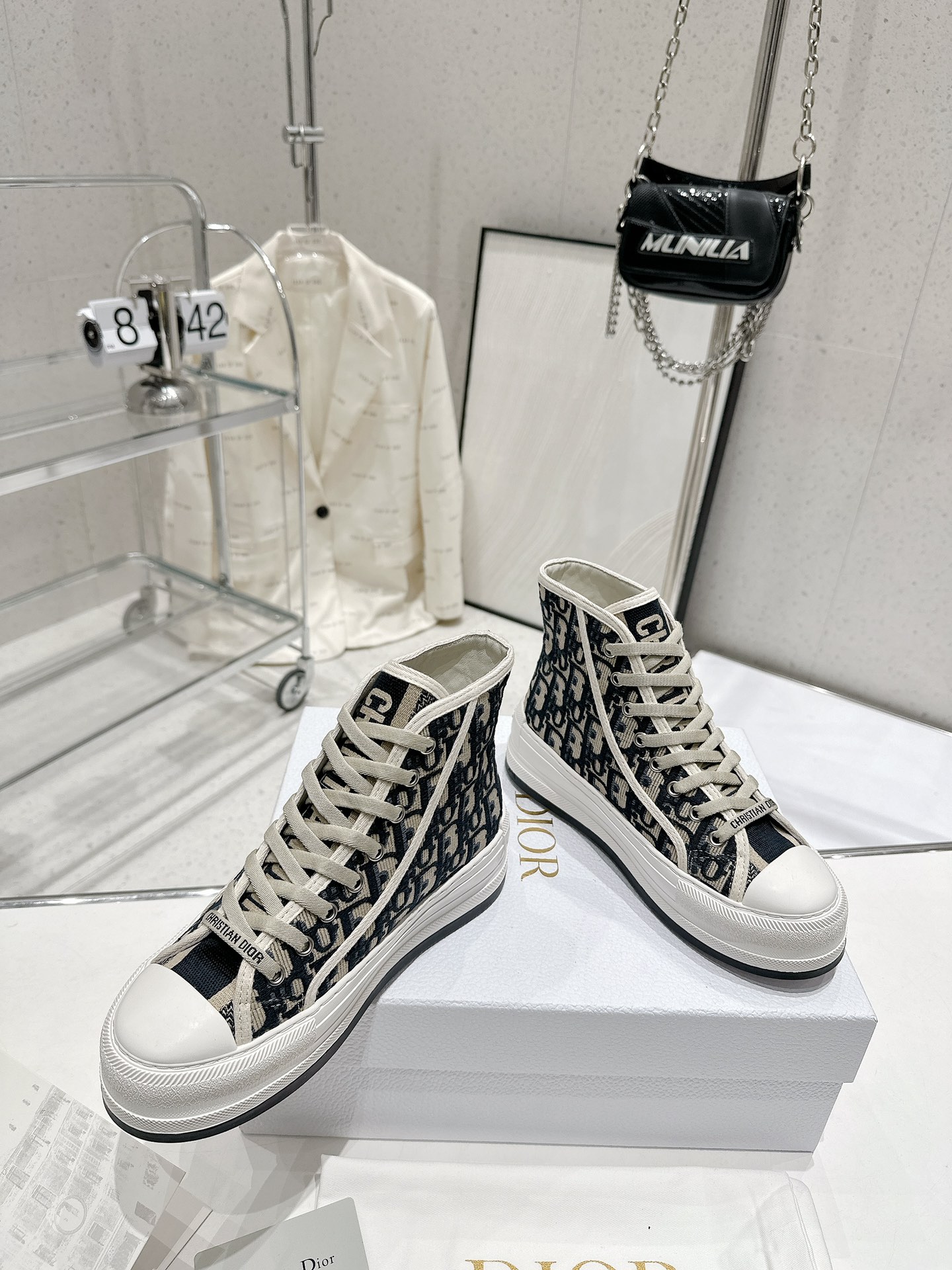 Bagsaaa D10r Walk n D10r High Top Platform Sneaker Deep Blue Oblique