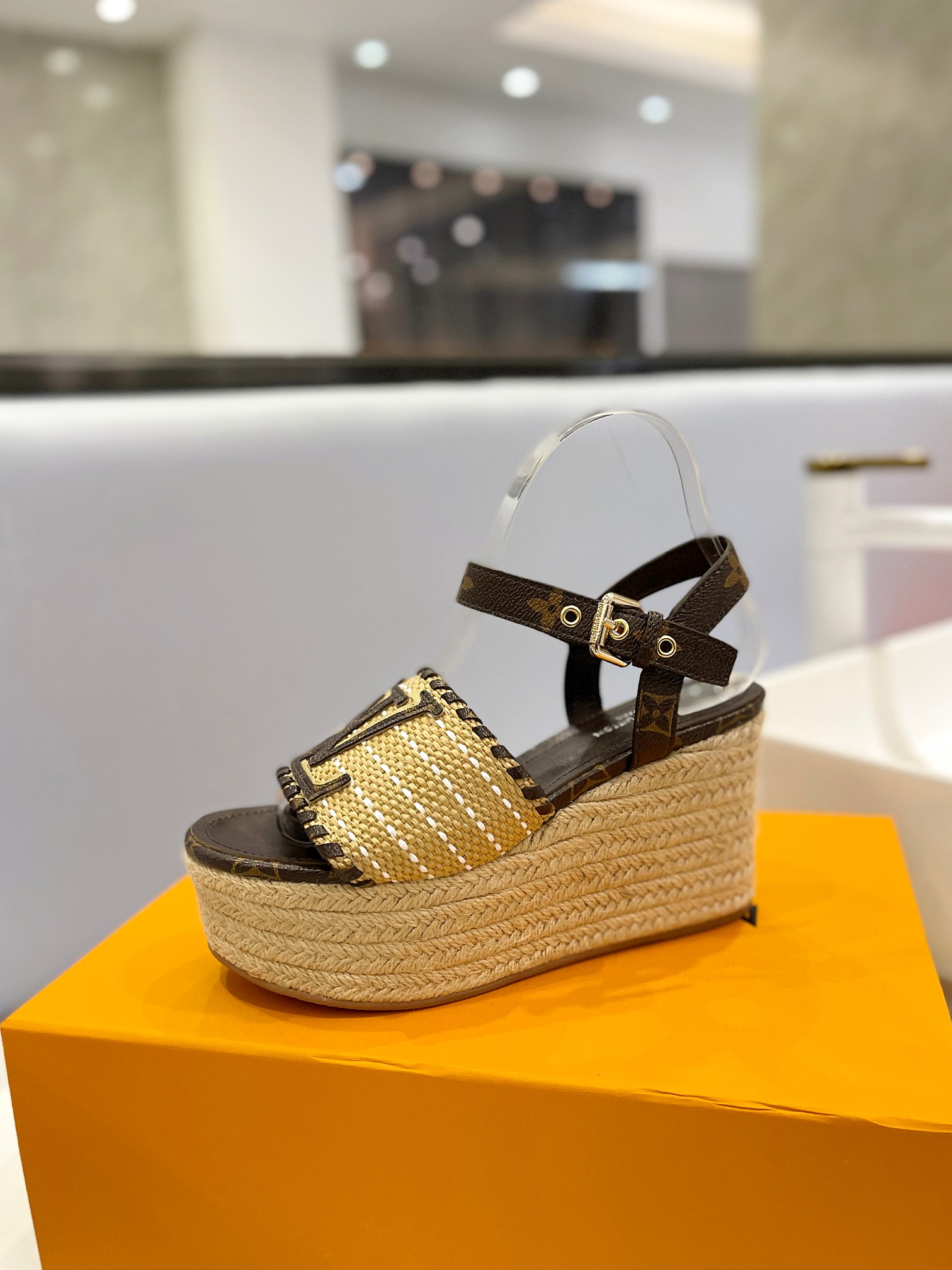 Bagsaaa L0vis Vvtt0n Wedge Sandal LV Logo BDark Brown Monogram