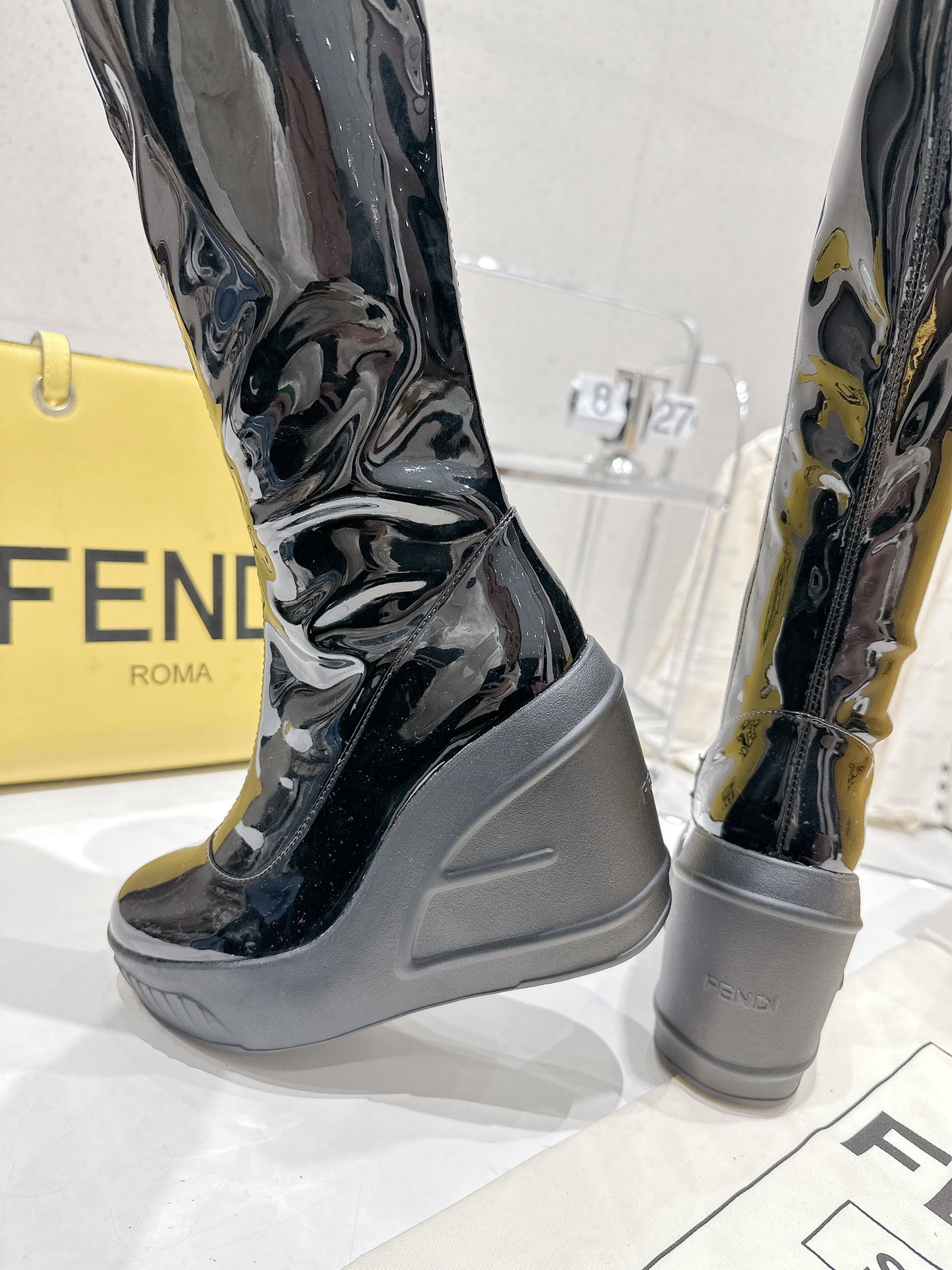 Bagsaaa F**di Patent Leather Long Black Boot