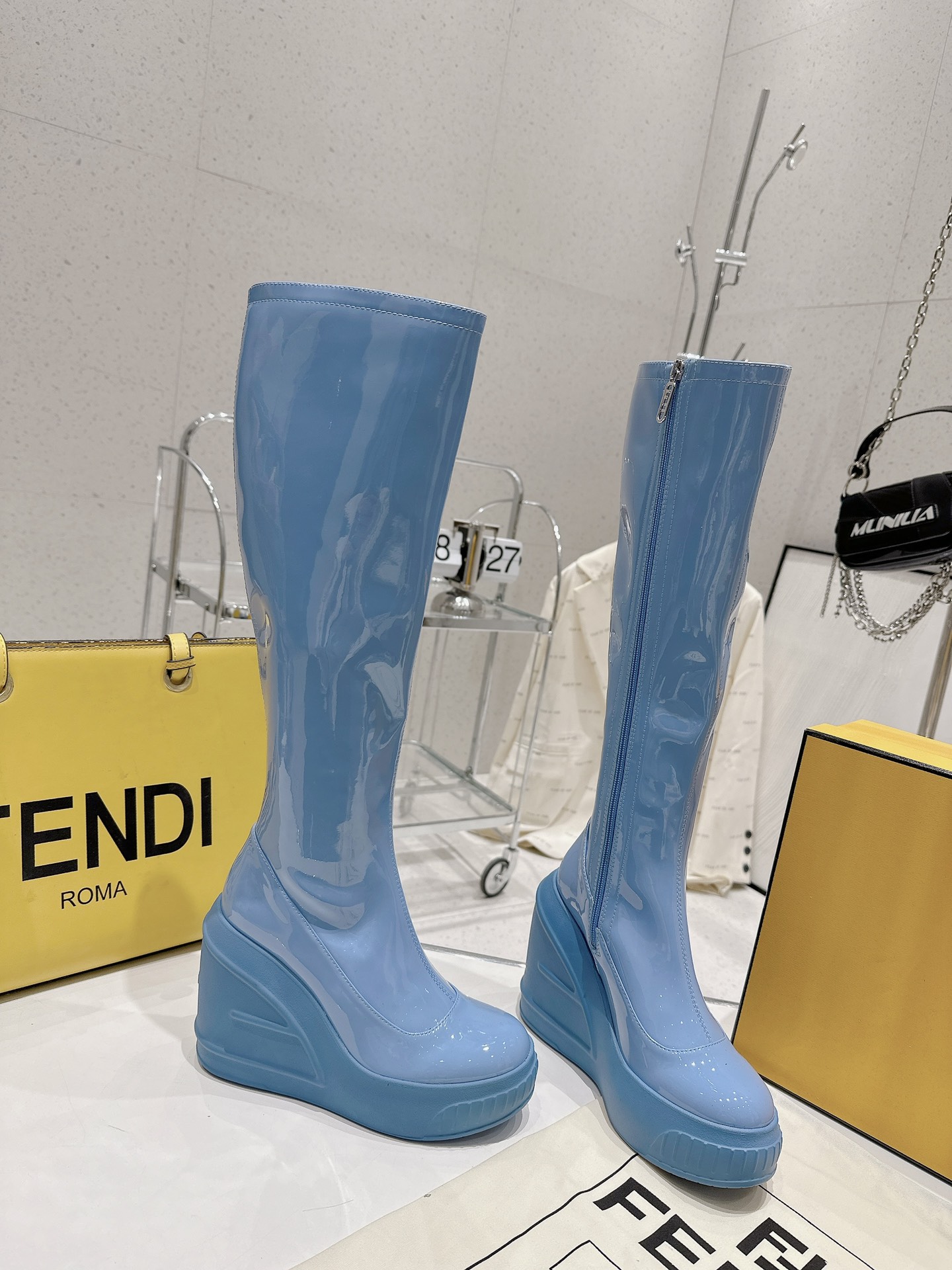 Bagsaaa F**di Patent Leather Long Blue Boot