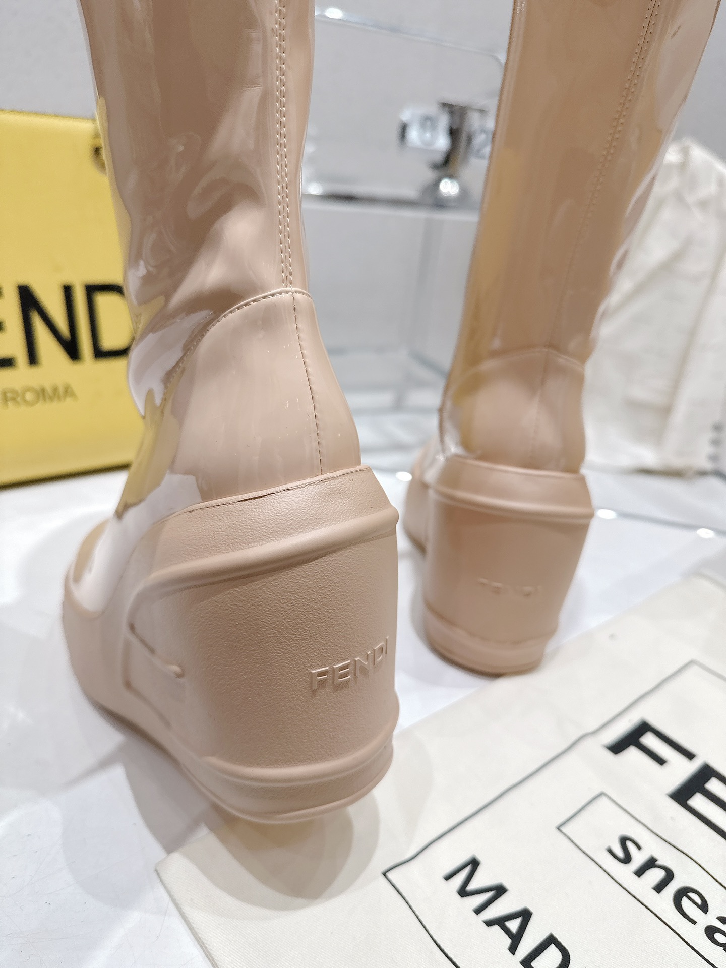 Bagsaaa F**di Patent Leather Long Nude Boot