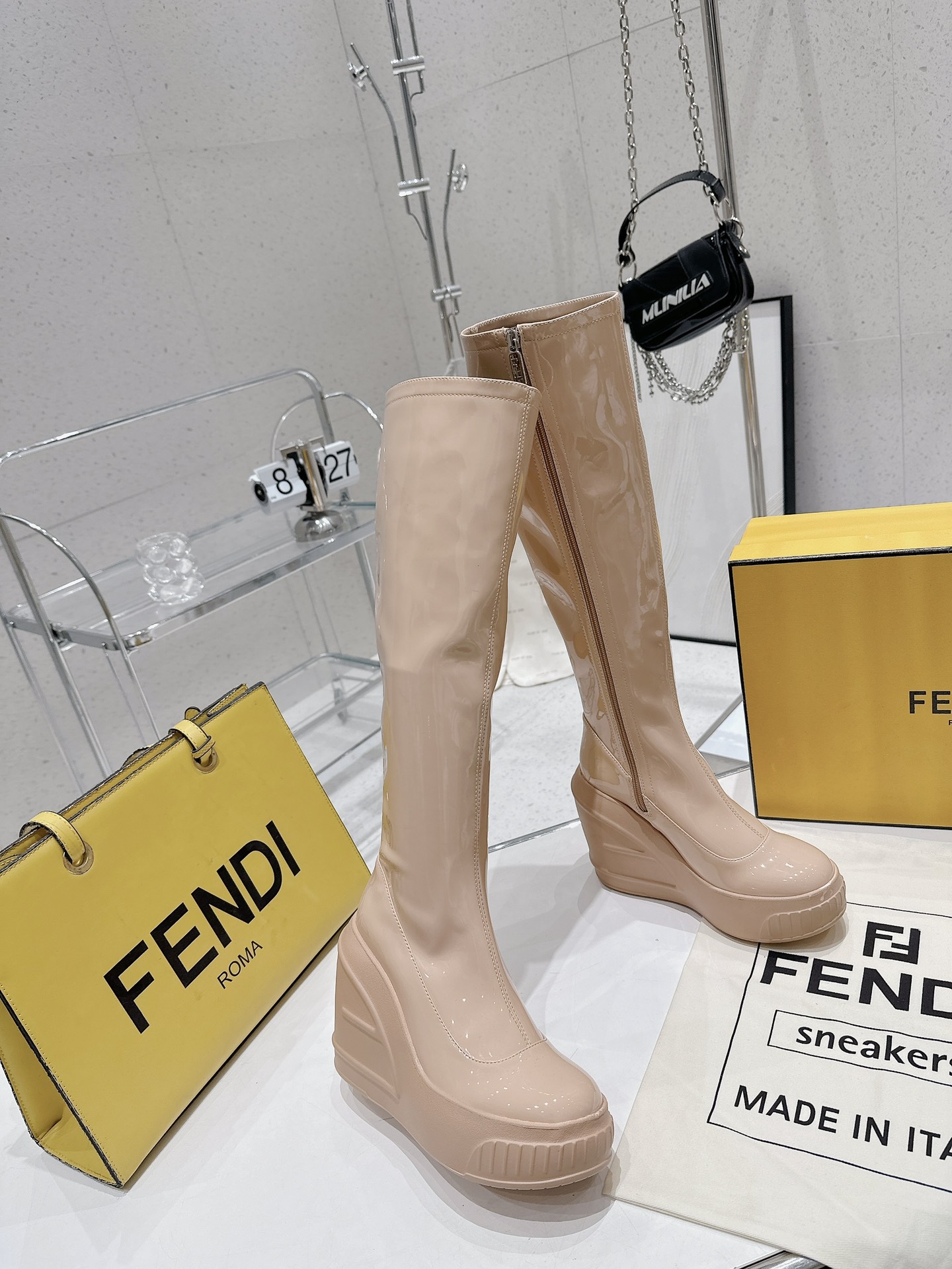 Bagsaaa F**di Patent Leather Long Nude Boot