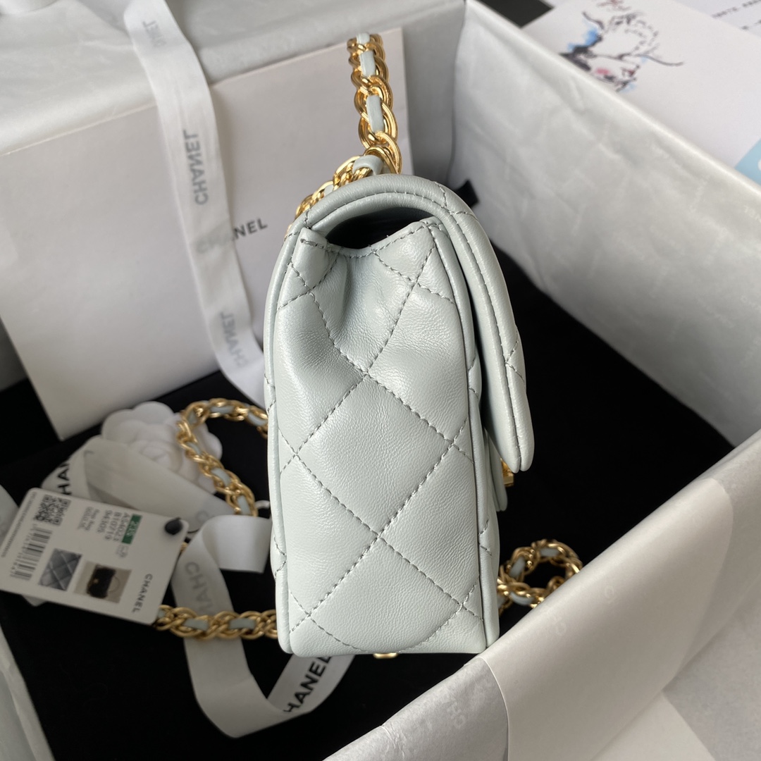 Bagsaaa Ch**el Flap Bag Lambskin Leather Gold Handle In Gray - 13X21X8cm