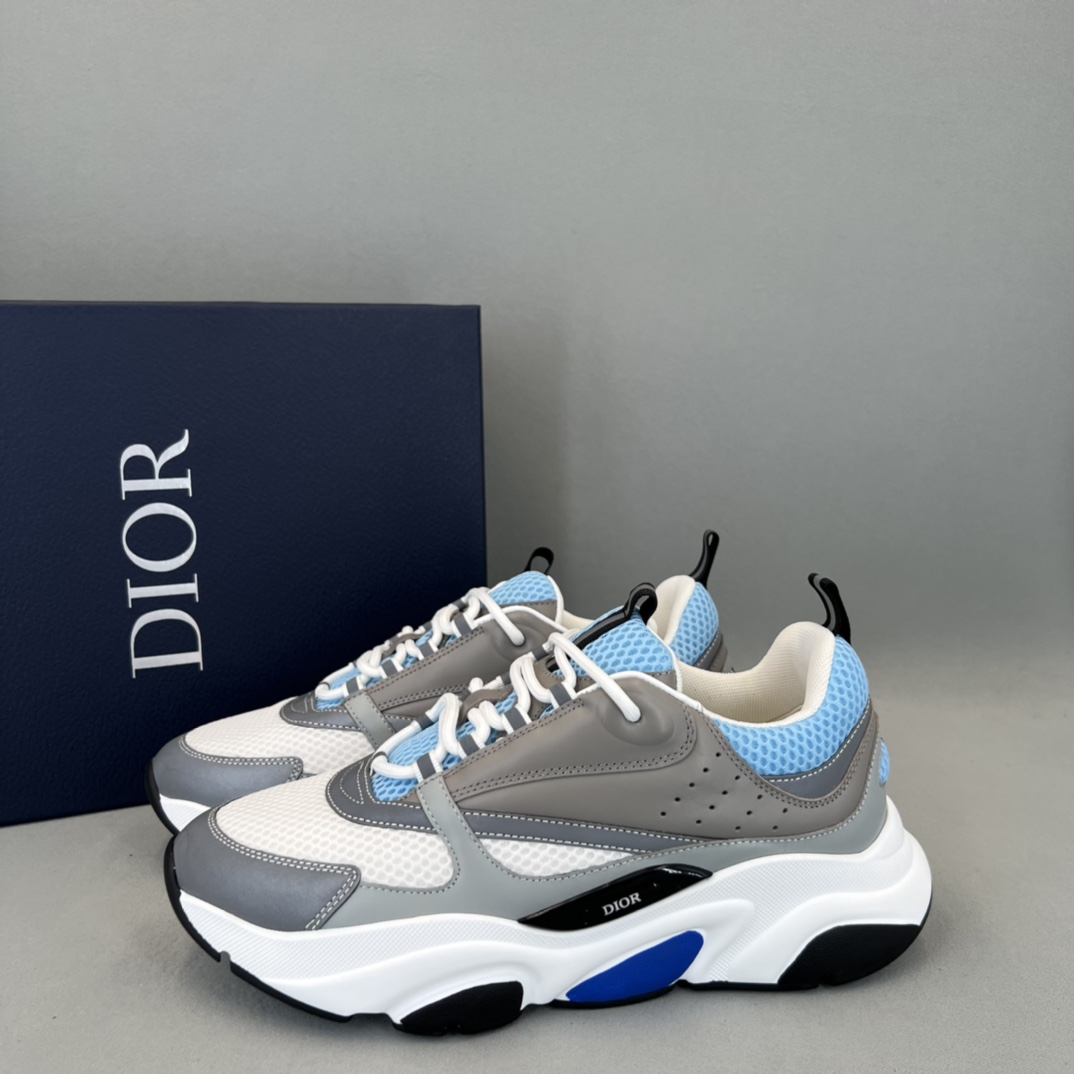 Bagsaaa D10r B22 Sneakers White and Blue Technical Mesh and Gray Calfskin