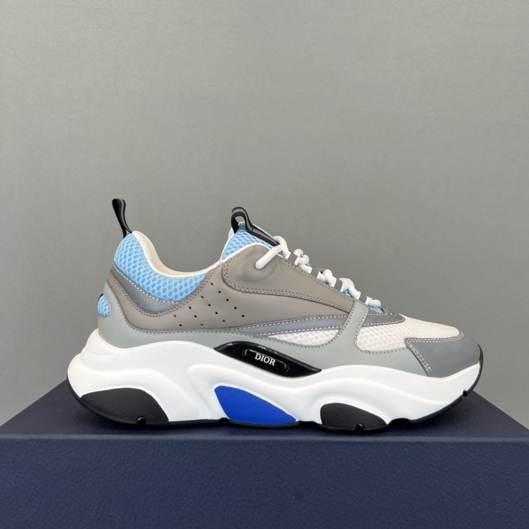 Bagsaaa D10r B22 Sneakers White and Blue Technical Mesh and Gray Calfskin