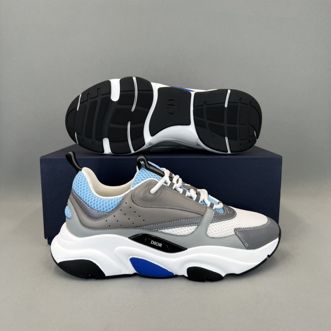 Bagsaaa D10r B22 Sneakers White and Blue Technical Mesh and Gray Calfskin