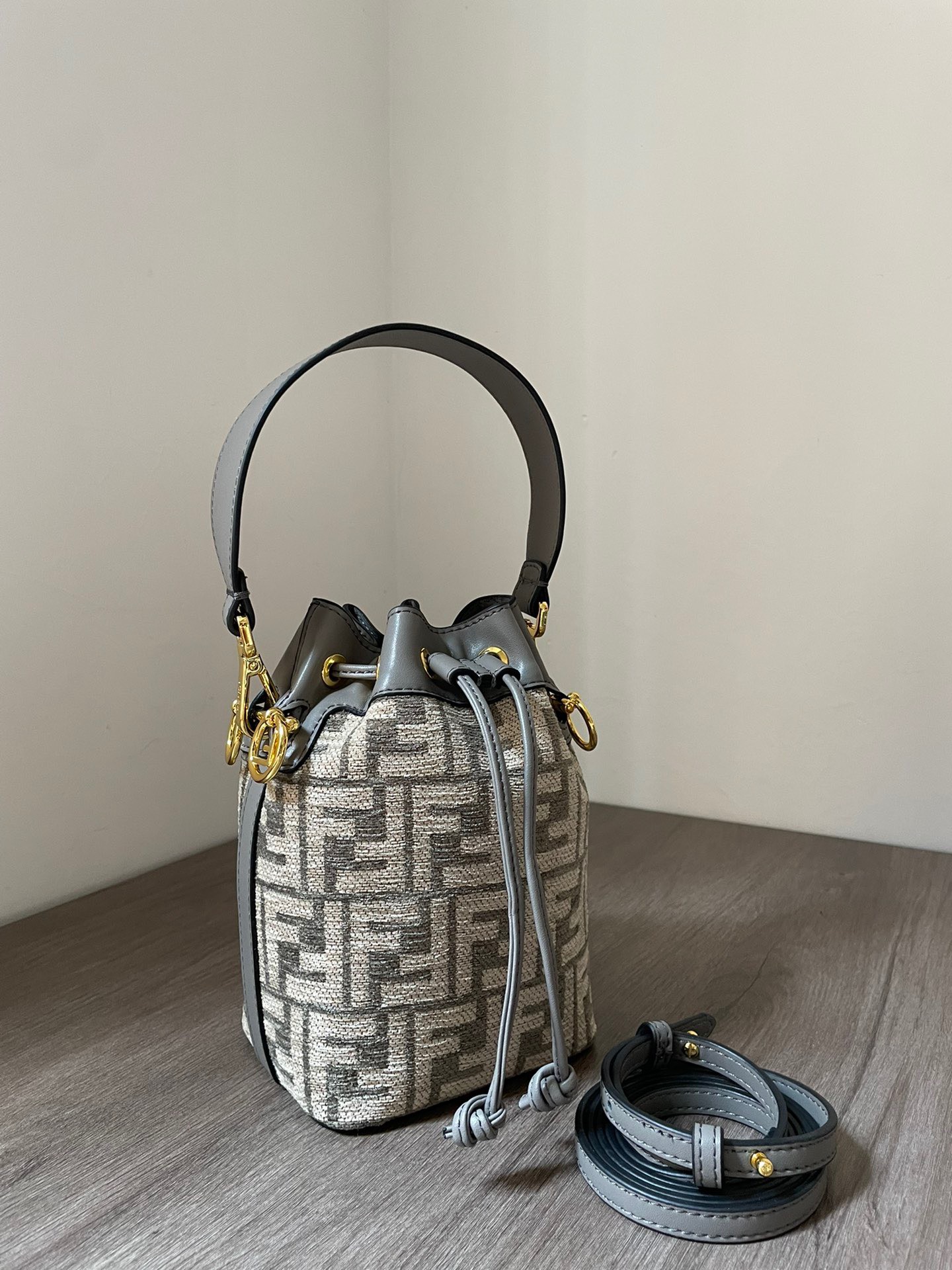 Bagsaaa F**di Mon Tresor Dark Grey Tapestry Fabric Mini Bag - 18x12x10cm