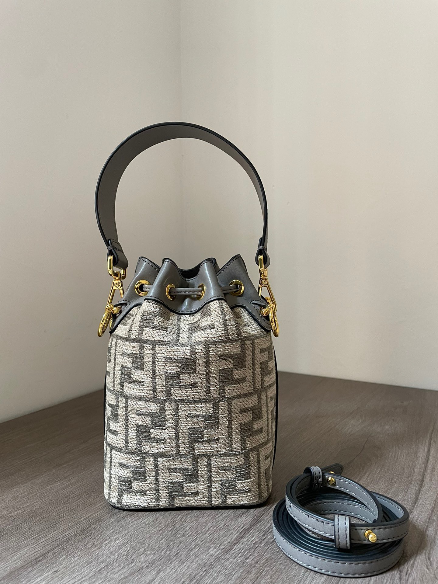 Bagsaaa F**di Mon Tresor Dark Grey Tapestry Fabric Mini Bag - 18x12x10cm