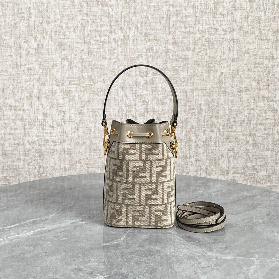 Bagsaaa F**di Mon Tresor Dove Grey Tapestry Fabric Mini Bag - 18x12x10cm