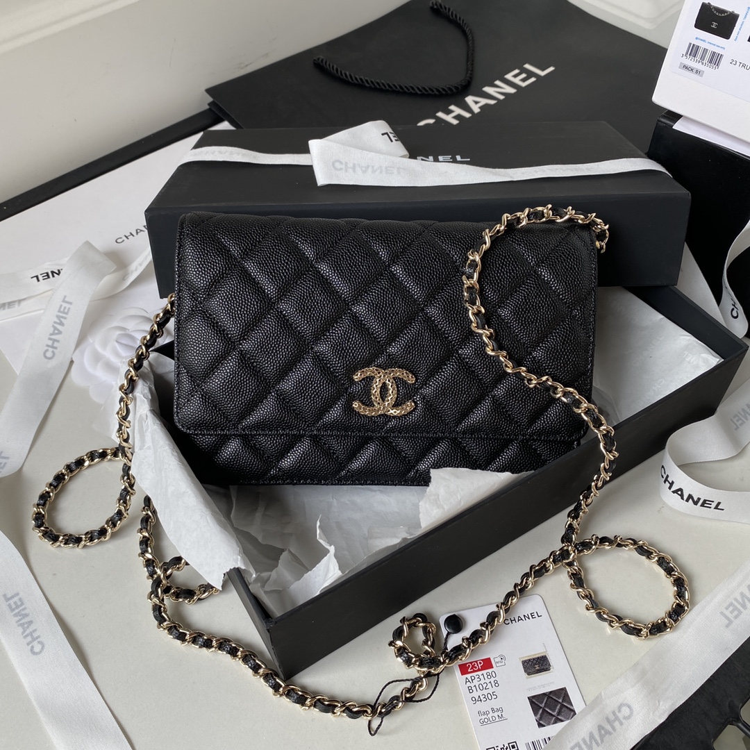 Bagsaaa Ch**el WOC Black CC Logo Caviar Leather - 19cm