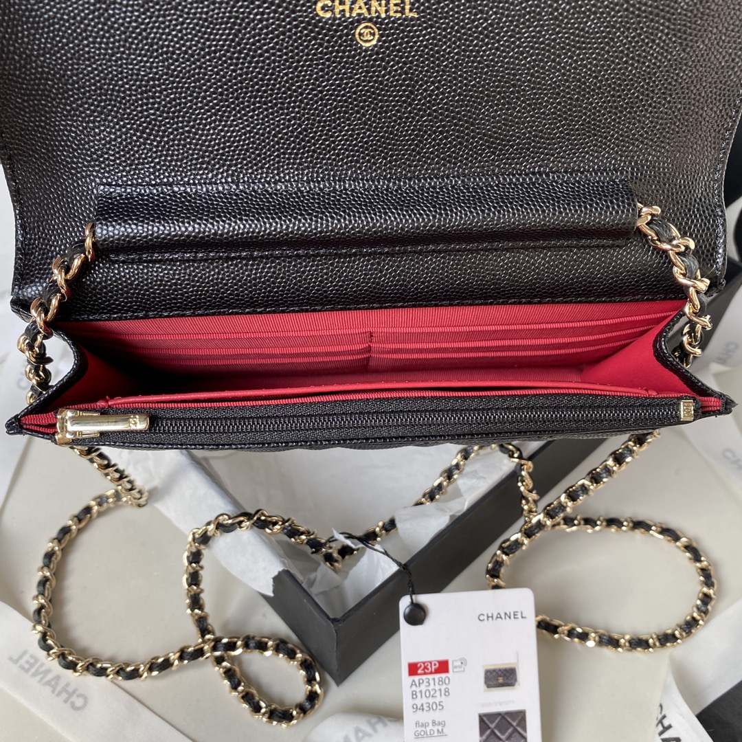 Bagsaaa Ch**el WOC Black CC Logo Caviar Leather - 19cm