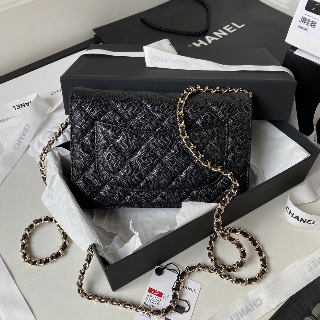 Bagsaaa Ch**el WOC Black CC Logo Caviar Leather - 19cm