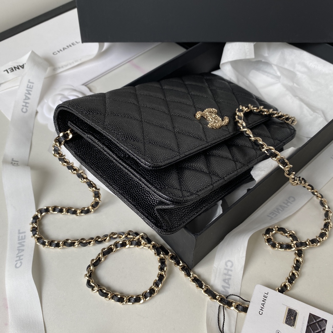 Bagsaaa Ch**el WOC Black CC Logo Caviar Leather - 19cm