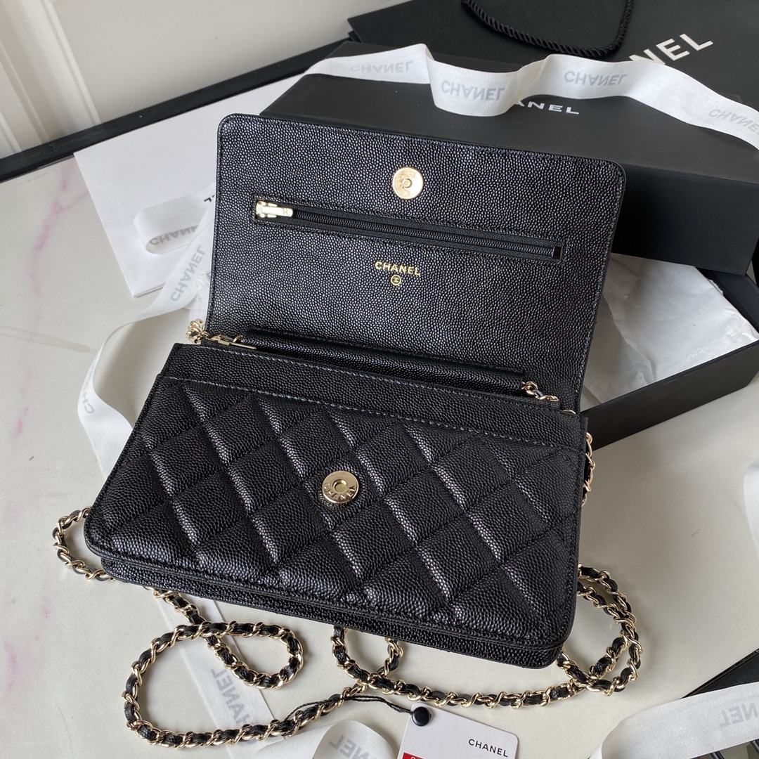 Bagsaaa Ch**el WOC Black CC Logo Caviar Leather - 19cm