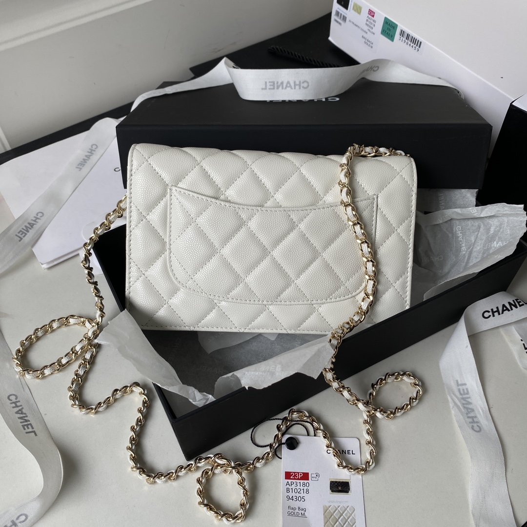 Bagsaaa Ch**el WOC White CC Logo Caviar Leather - 19cm