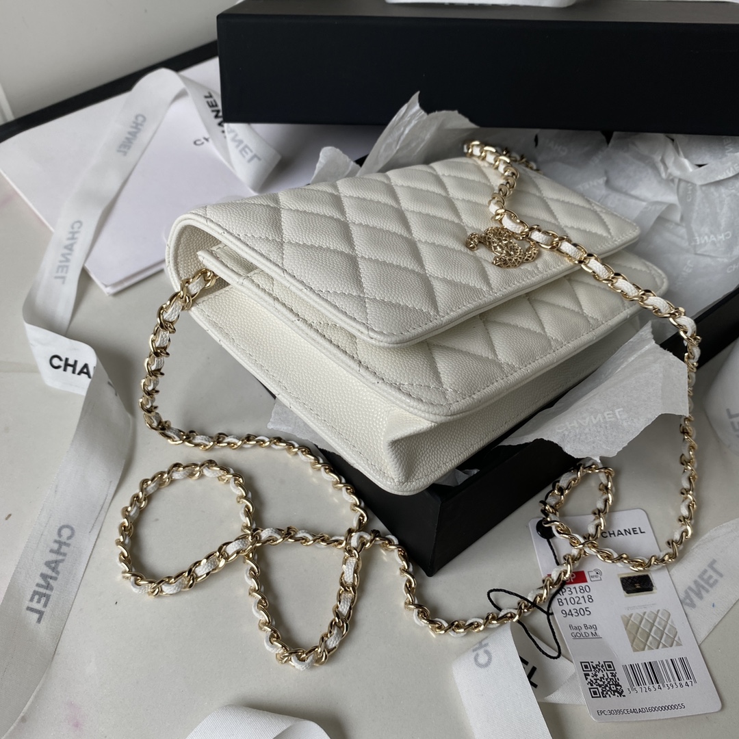 Bagsaaa Ch**el WOC White CC Logo Caviar Leather - 19cm