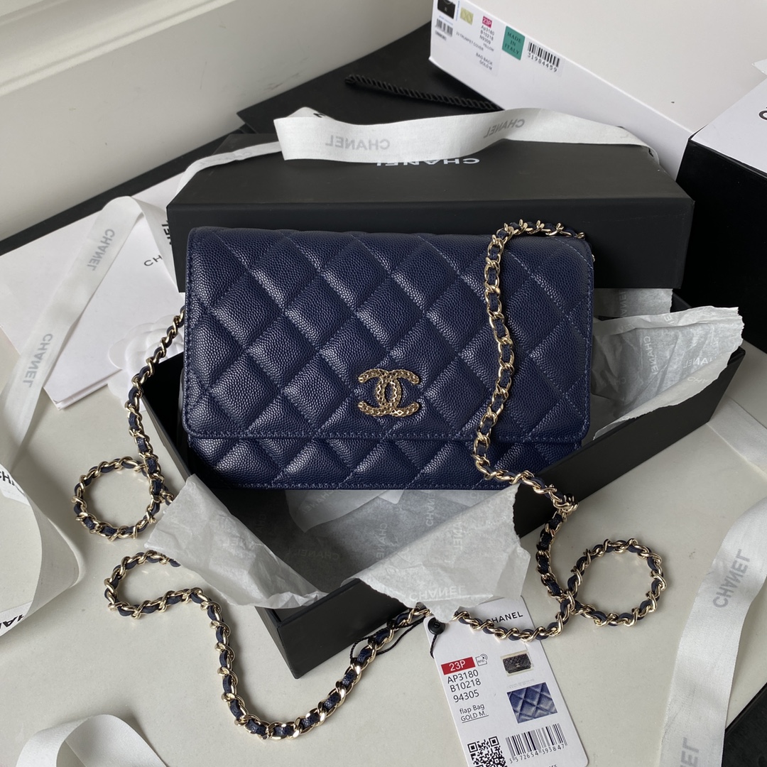Bagsaaa Ch**el WOC Navy Blue CC Logo Caviar Leather - 19cm
