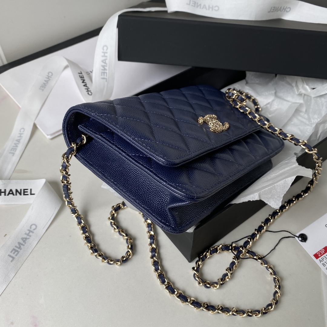 Bagsaaa Ch**el WOC Navy Blue CC Logo Caviar Leather - 19cm