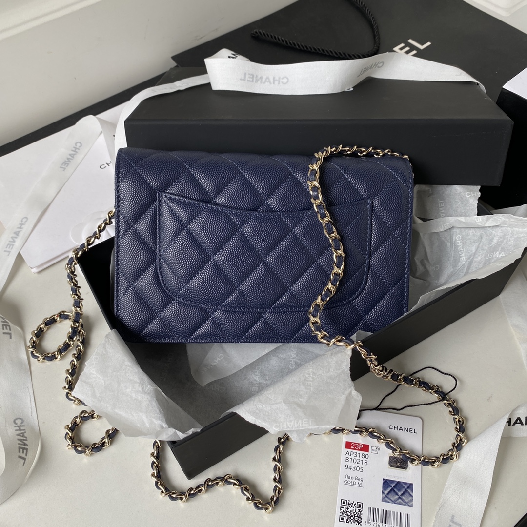 Bagsaaa Ch**el WOC Navy Blue CC Logo Caviar Leather - 19cm