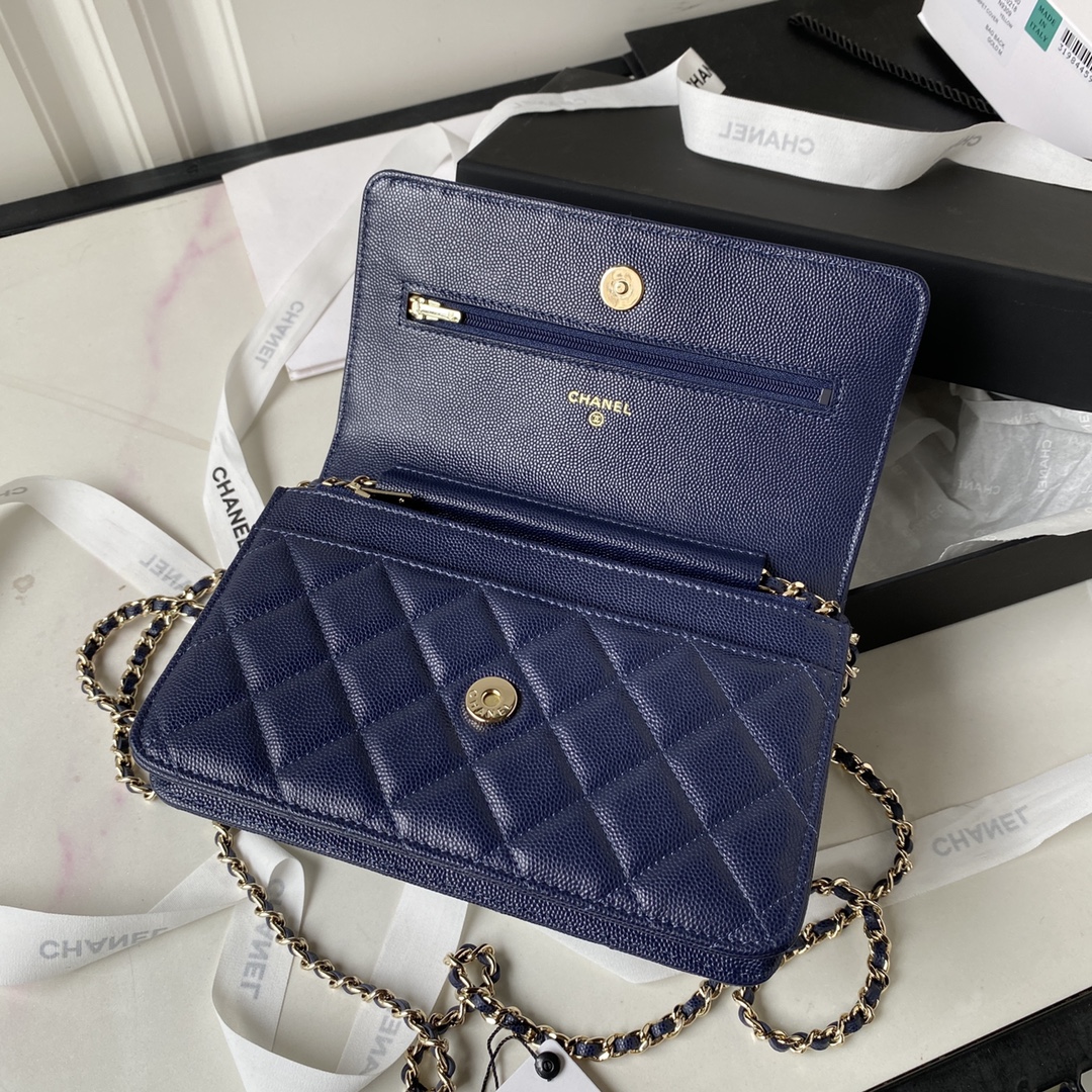 Bagsaaa Ch**el WOC Navy Blue CC Logo Caviar Leather - 19cm