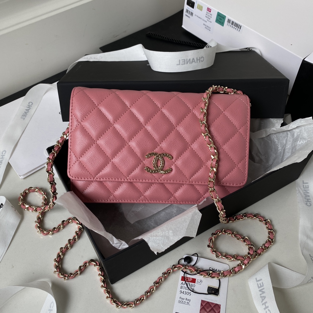 Bagsaaa Ch**el WOC Pink CC Logo Caviar Leather - 19cm