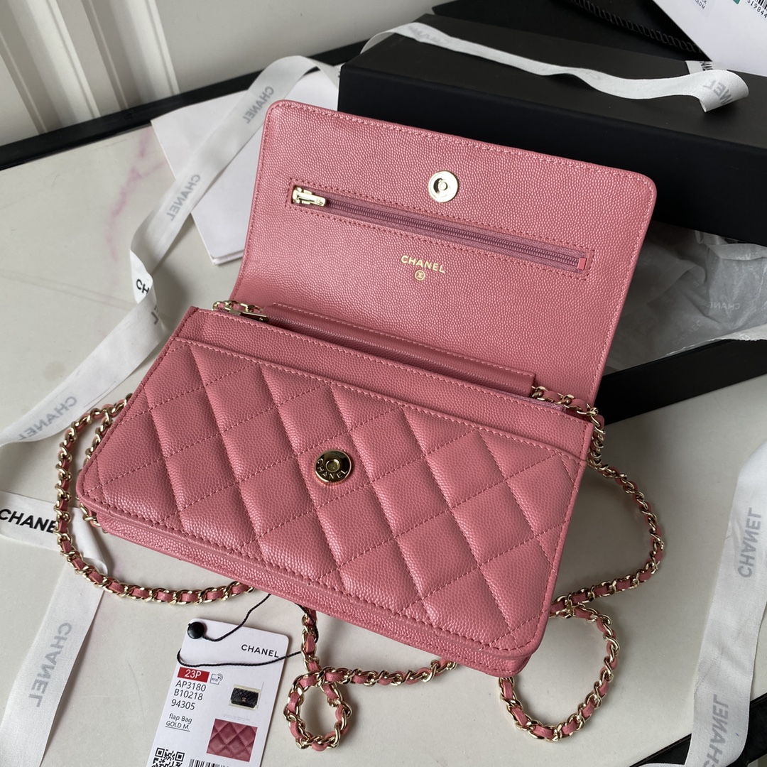 Bagsaaa Ch**el WOC Pink CC Logo Caviar Leather - 19cm