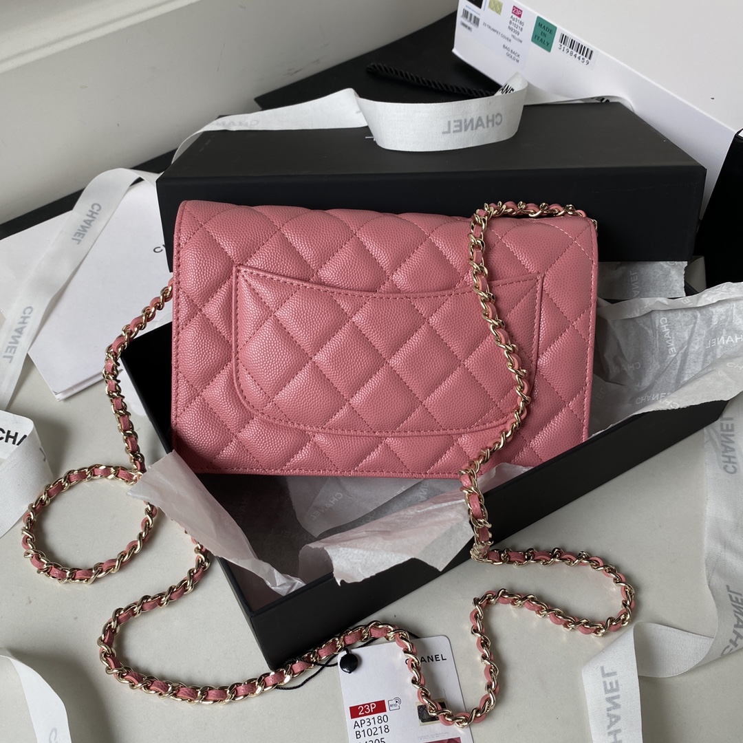 Bagsaaa Ch**el WOC Pink CC Logo Caviar Leather - 19cm