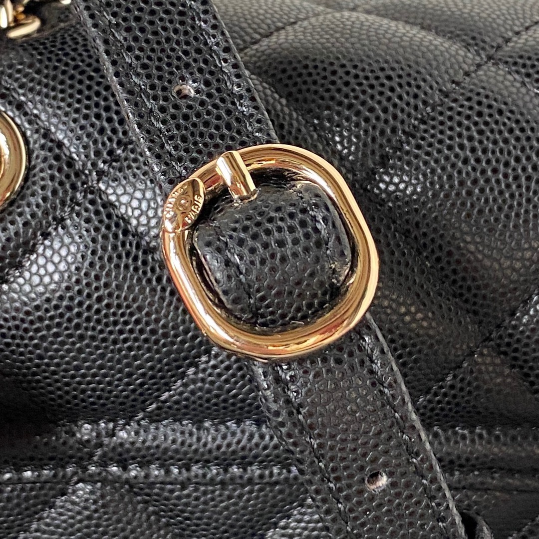 Bagsaaa Ch**el Calfskin Plain Caviar Leather Black Backpack - 25X20X12cm