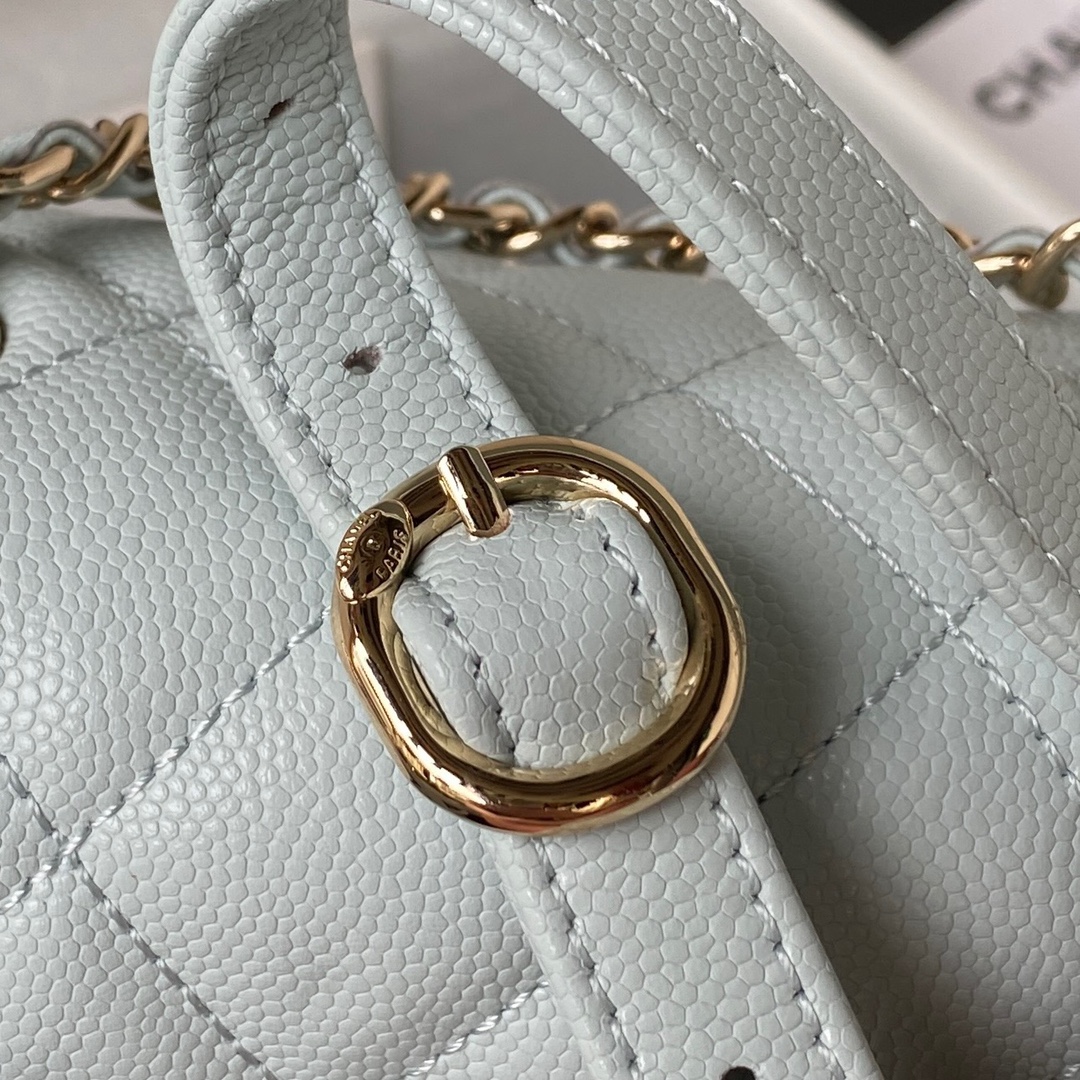 Bagsaaa Ch**el Calfskin Plain Caviar Leather Light Blue Backpack - 25X20X12cm